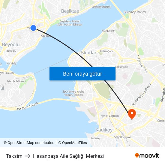 Taksim to Hasanpaşa Aile Sağlığı Merkezi map