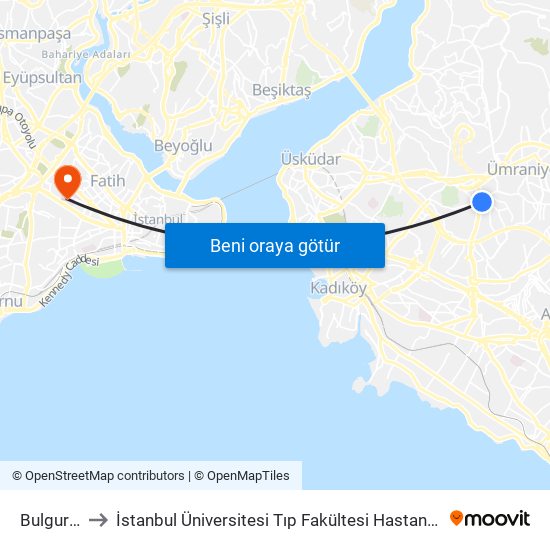 Bulgurlu to İstanbul Üniversitesi Tıp Fakültesi Hastanesi map