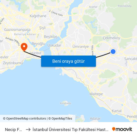 Necip Fazıl to İstanbul Üniversitesi Tıp Fakültesi Hastanesi map