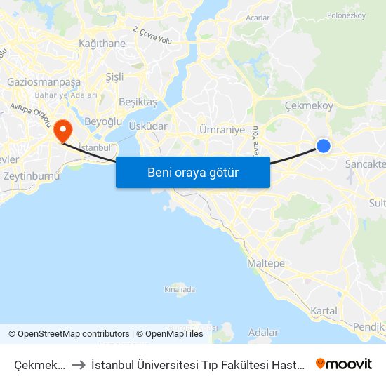 Çekmeköy to İstanbul Üniversitesi Tıp Fakültesi Hastanesi map