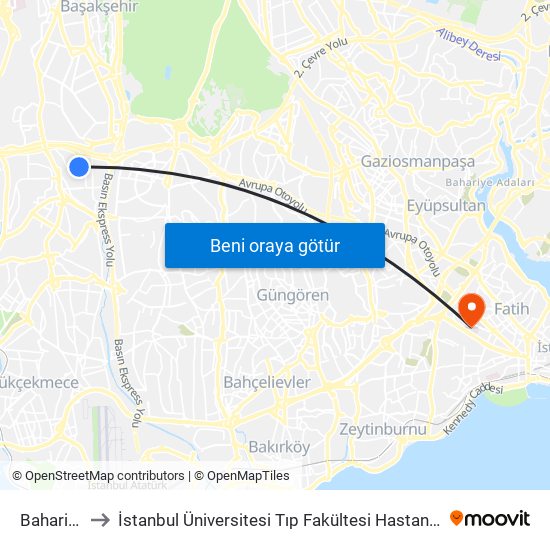 Bahariye to İstanbul Üniversitesi Tıp Fakültesi Hastanesi map