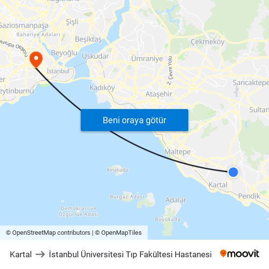 Kartal to İstanbul Üniversitesi Tıp Fakültesi Hastanesi map