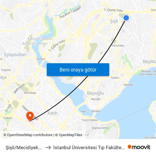 Şişli/Mecidiyeköy (M2) to İstanbul Üniversitesi Tıp Fakültesi Hastanesi map