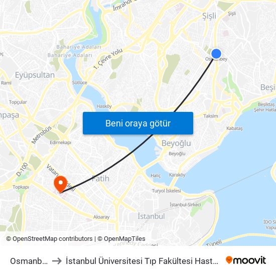 Osmanbey to İstanbul Üniversitesi Tıp Fakültesi Hastanesi map