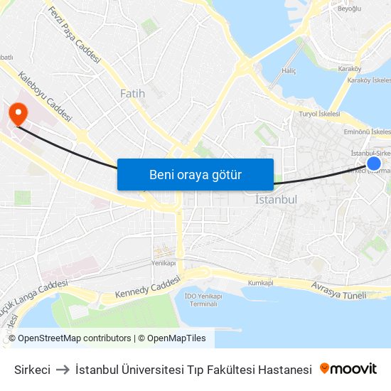 Sirkeci to İstanbul Üniversitesi Tıp Fakültesi Hastanesi map