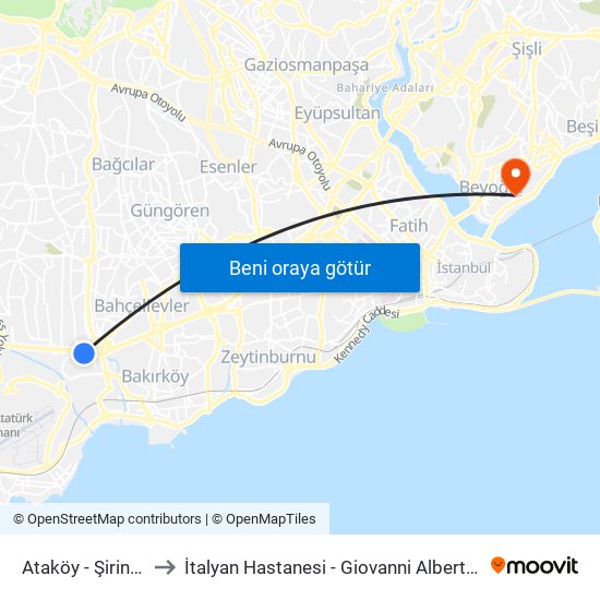 Ataköy - Şirinevler to İtalyan Hastanesi - Giovanni Alberto Agnelli map