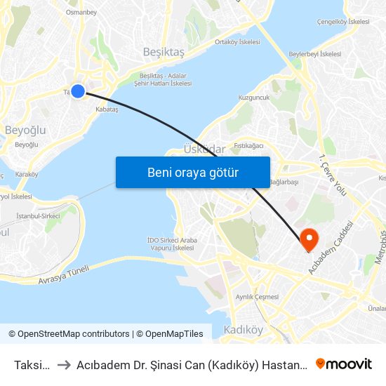 Taksim to Acıbadem Dr. Şinasi Can (Kadıköy) Hastanesi map