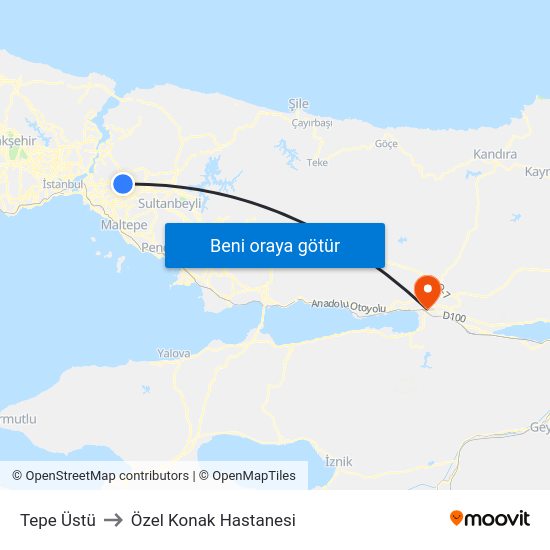 Tepe Üstü to Özel Konak Hastanesi map