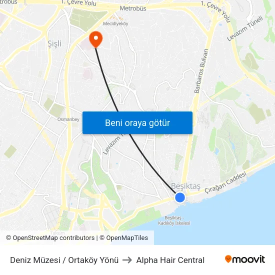 Deniz Müzesi / Ortaköy Yönü to Alpha Hair Central map