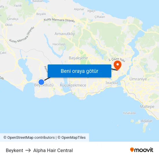 Beykent to Alpha Hair Central map
