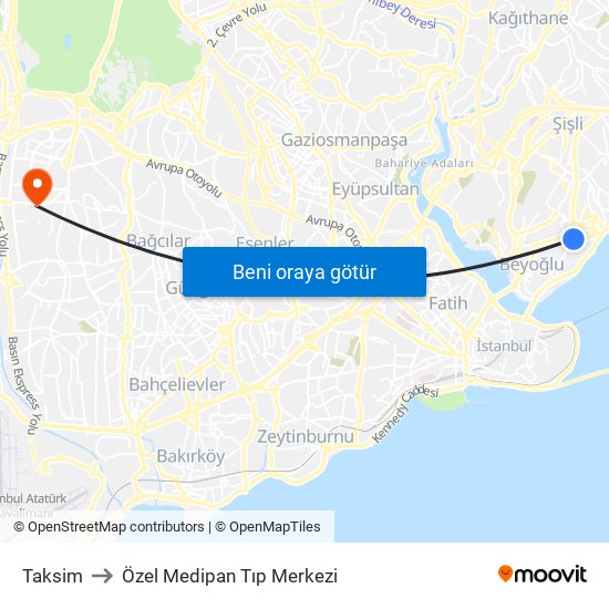 Taksim to Özel Medipan Tıp Merkezi map