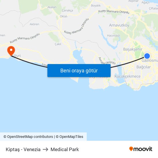 Kiptaş - Venezia to Medical Park map