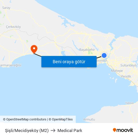 Şişli/Mecidiyeköy (M2) to Medical Park map