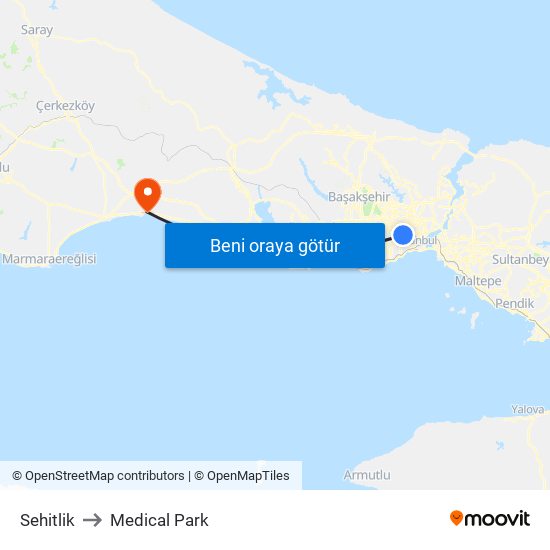 Sehitlik to Medical Park map
