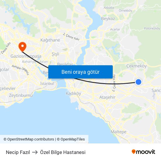 Necip Fazıl to Özel Bilge Hastanesi map