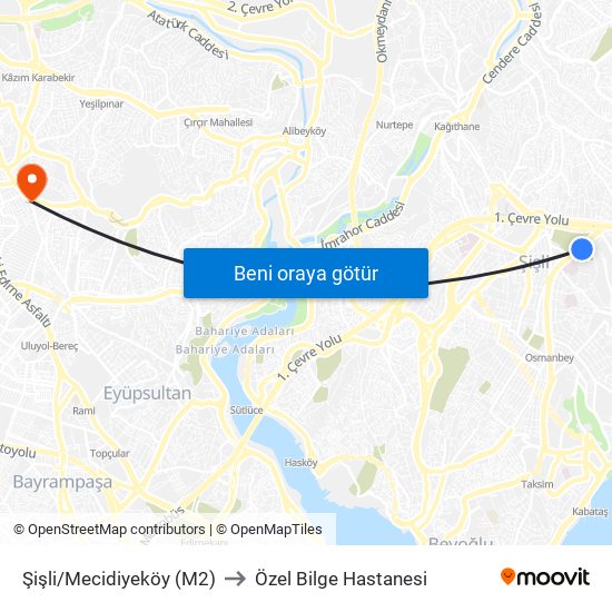 Şişli/Mecidiyeköy (M2) to Özel Bilge Hastanesi map