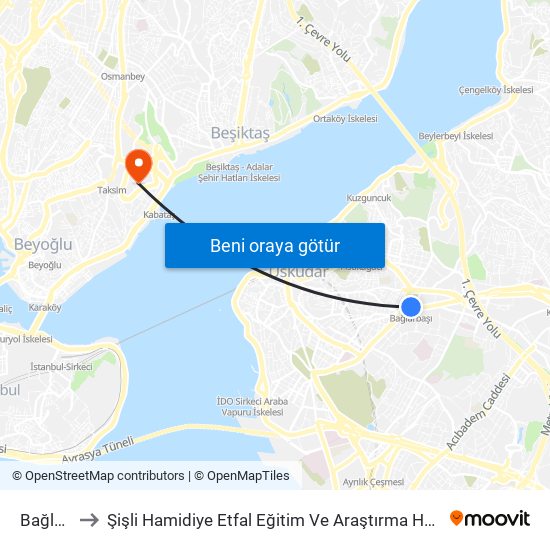 Bağlarbaşı to Şişli Hamidiye Etfal Eğitim Ve Araştırma Hastanesi Gümüşsuyu Binası map