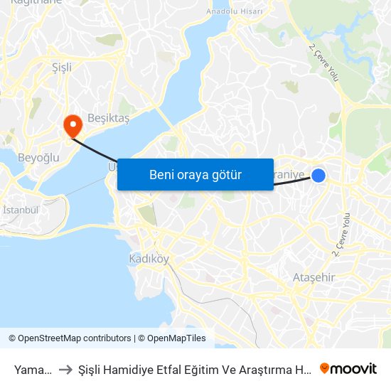 Yamanevler to Şişli Hamidiye Etfal Eğitim Ve Araştırma Hastanesi Gümüşsuyu Binası map