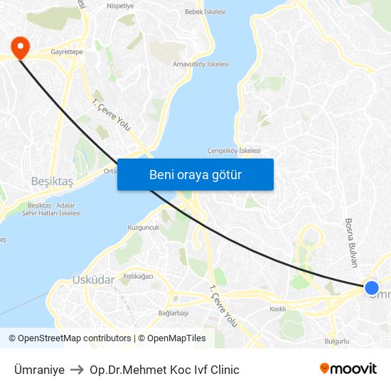 Ümraniye to Op.Dr.Mehmet Koc Ivf Clinic map