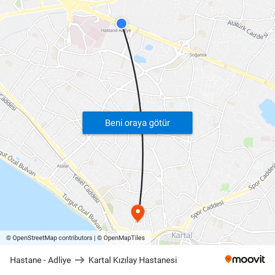 Hastane - Adliye to Kartal Kızılay Hastanesi map