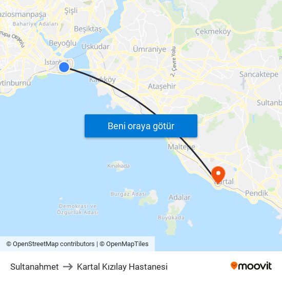 Sultanahmet to Kartal Kızılay Hastanesi map