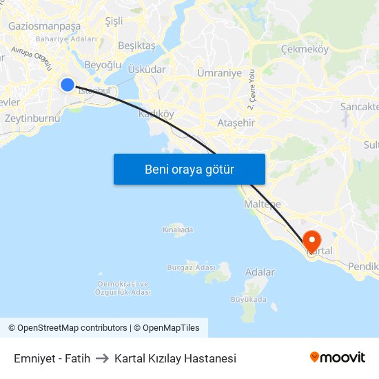 Emniyet - Fatih to Kartal Kızılay Hastanesi map