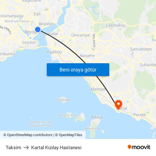 Taksim to Kartal Kızılay Hastanesi map