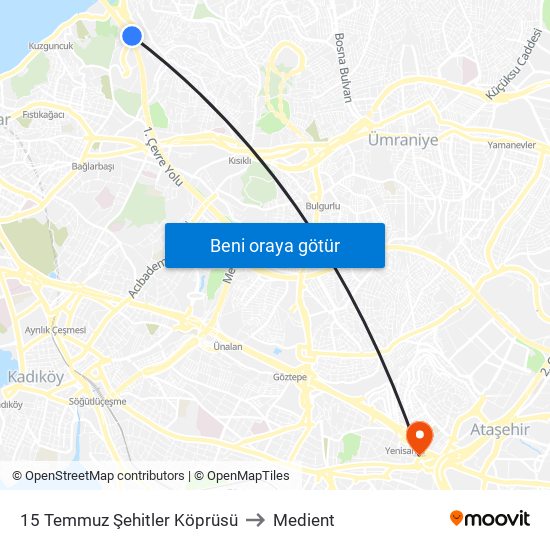 15 Temmuz Şehitler Köprüsü to Medient map