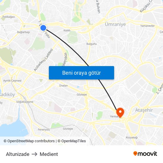 Altunizade to Medient map