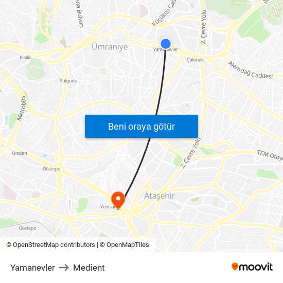 Yamanevler to Medient map