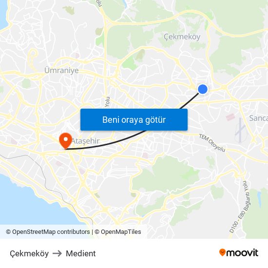 Çekmeköy to Medient map