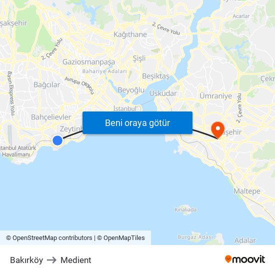Bakırköy to Medient map