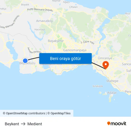 Beykent to Medient map