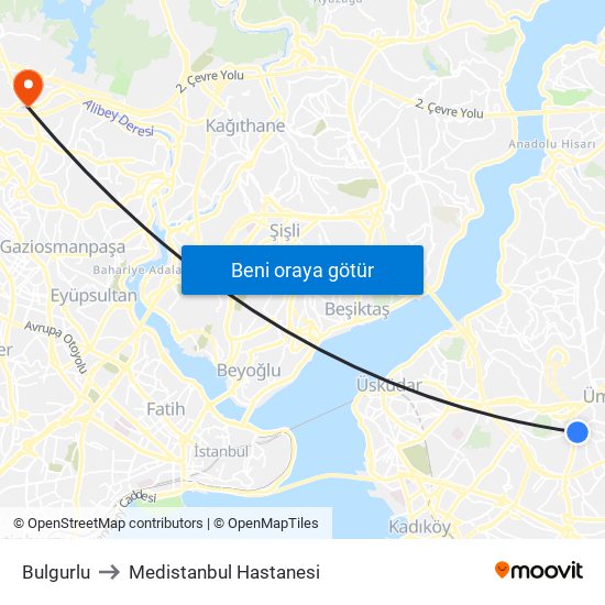 Bulgurlu to Medistanbul Hastanesi map