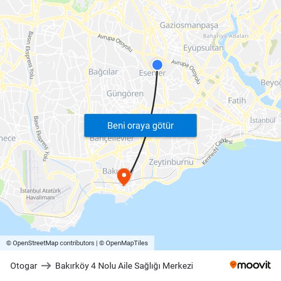 Otogar to Bakırköy 4 Nolu Aile Sağlığı Merkezi map