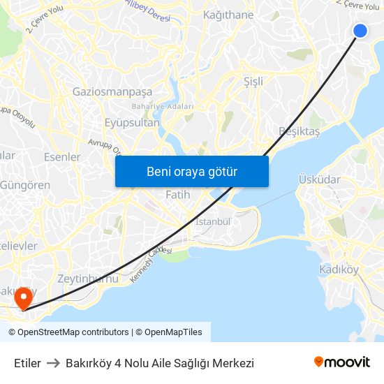 Etiler to Bakırköy 4 Nolu Aile Sağlığı Merkezi map