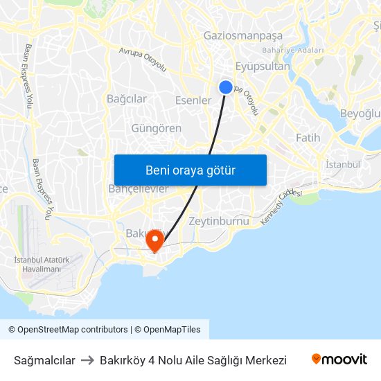 Sağmalcılar to Bakırköy 4 Nolu Aile Sağlığı Merkezi map