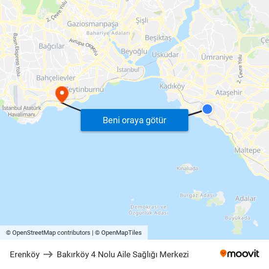 Erenköy to Bakırköy 4 Nolu Aile Sağlığı Merkezi map