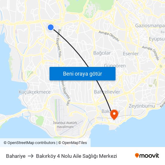 Bahariye to Bakırköy 4 Nolu Aile Sağlığı Merkezi map