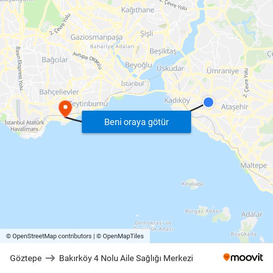 Göztepe to Bakırköy 4 Nolu Aile Sağlığı Merkezi map