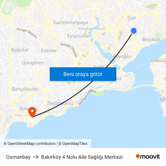 Osmanbey to Bakırköy 4 Nolu Aile Sağlığı Merkezi map