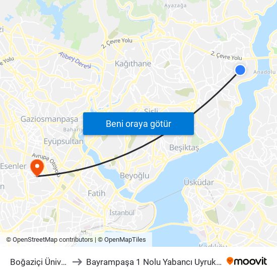 Boğaziçi Üniversitesi to Bayrampaşa 1 Nolu Yabancı Uyruklular Polikliniği map