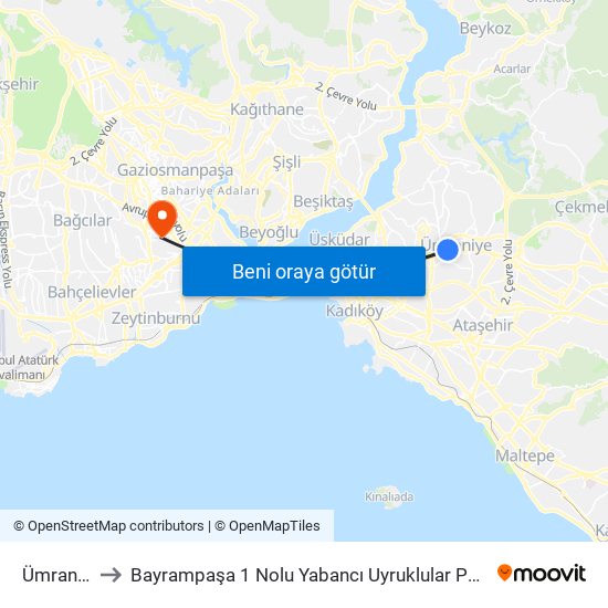 Ümraniye to Bayrampaşa 1 Nolu Yabancı Uyruklular Polikliniği map