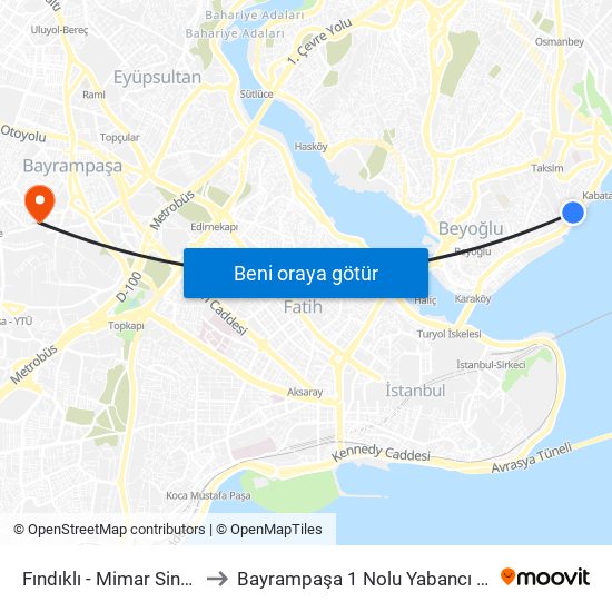 Fındıklı - Mimar Sinan Üniversitesi to Bayrampaşa 1 Nolu Yabancı Uyruklular Polikliniği map