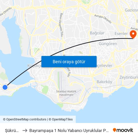 Şükrübey to Bayrampaşa 1 Nolu Yabancı Uyruklular Polikliniği map