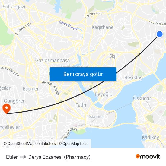 Etiler to Derya Eczanesi (Pharmacy) map