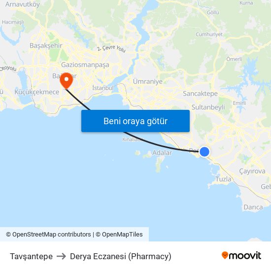 Tavşantepe to Derya Eczanesi (Pharmacy) map