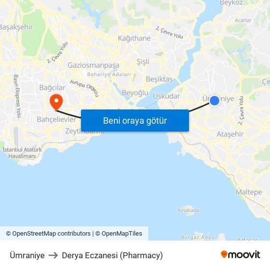 Ümraniye to Derya Eczanesi (Pharmacy) map