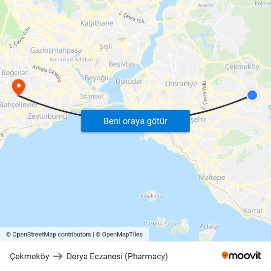 Çekmeköy to Derya Eczanesi (Pharmacy) map