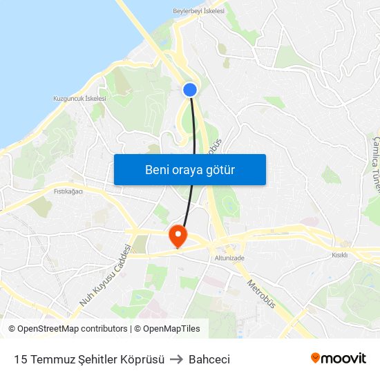 15 Temmuz Şehitler Köprüsü to Bahceci map